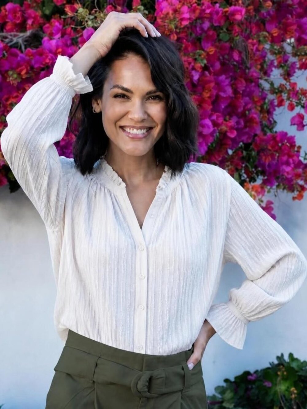 NWT Margaret O'Leary striped ruffle Margo blouse